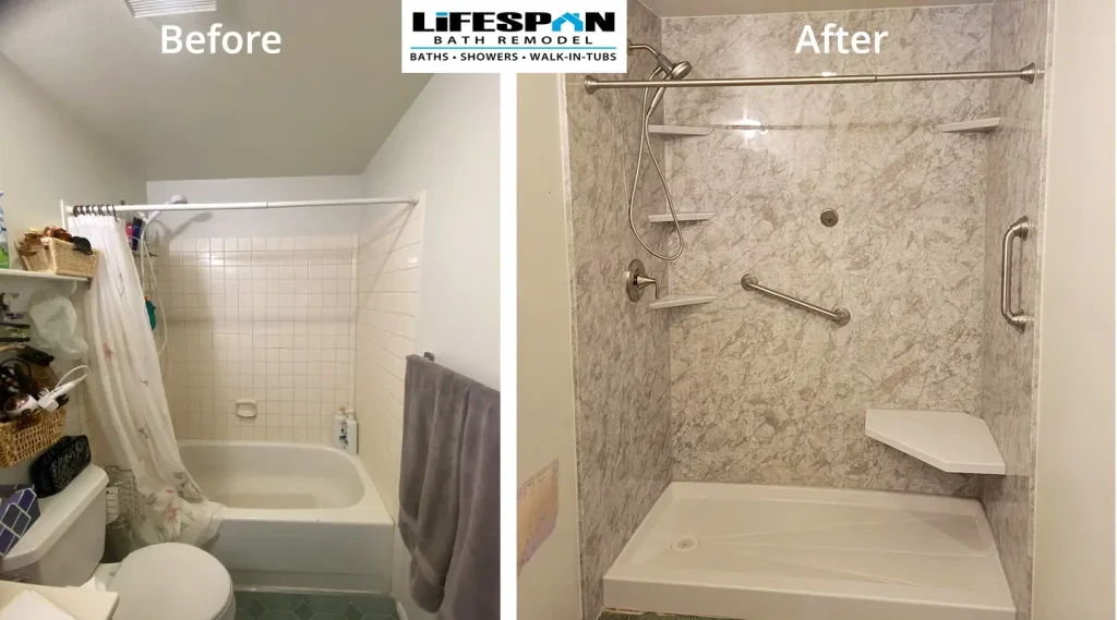 tub to shower before and after lifespan bath remodel service