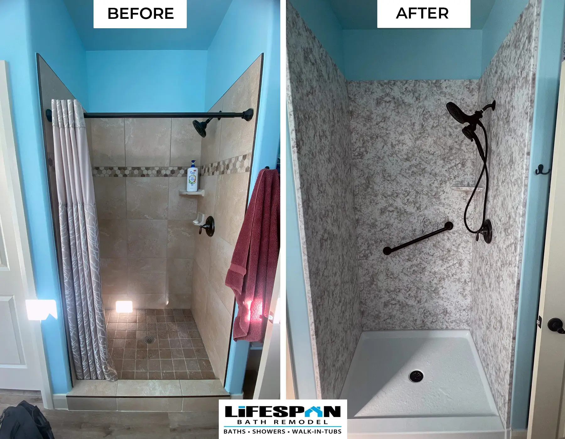 before and after shower remodel by lifespan bath remodel