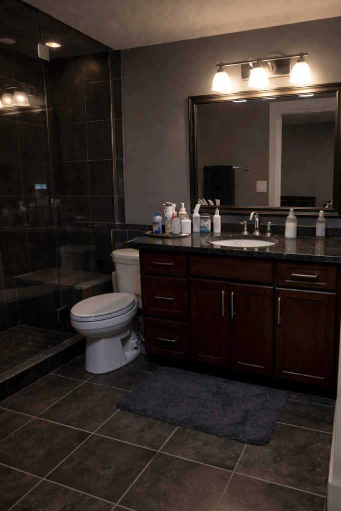 cluttered bathroom before